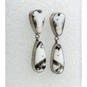 925 STERLING vintage John Begay JB Navajo WHITE BUFFALO earrings, 17.4 gr 2"